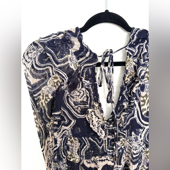 Printer Johnson Anthropologie Textured Midi Dress Moth Bug Print Ruffle Size SP - Picture 9 of 10